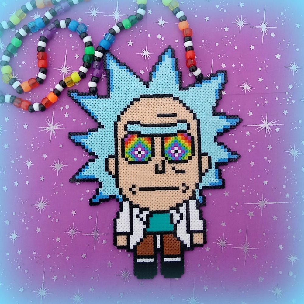 Rick and Morty Kandi Mini Perler Bead Necklace